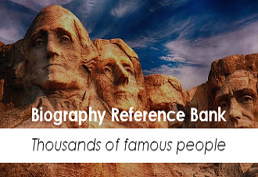 Mt. Rushmore with thousands of famous people as text on a white banner