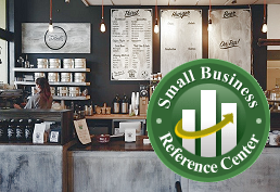 Small Business Reference Center logo in front of photo of coffee shop