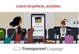 Transparent Language logo with words Learn anywhere, anytime
