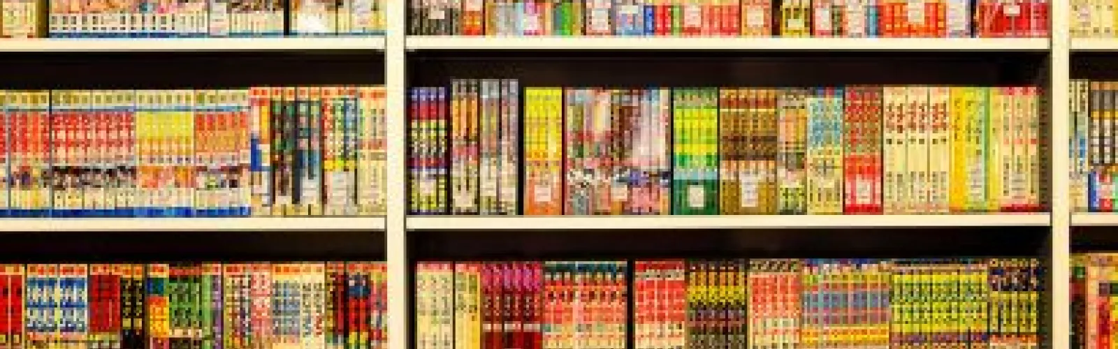 Shelves of manga books.