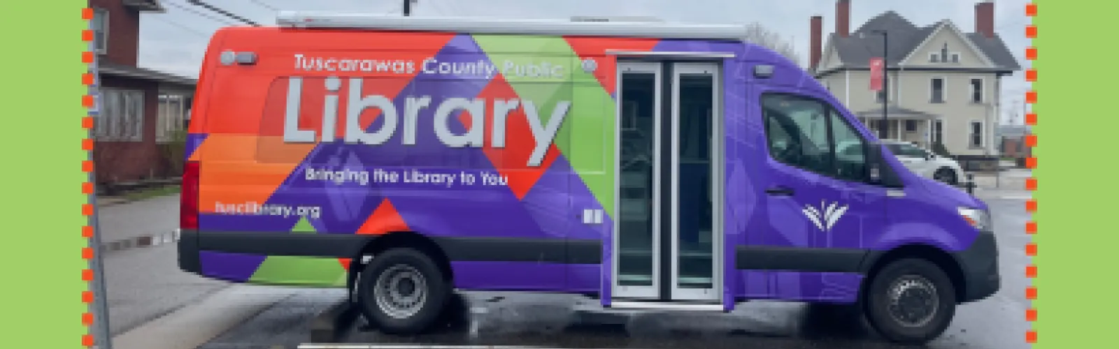 TCPL's new bookmobile with its colorful geometric wrap.