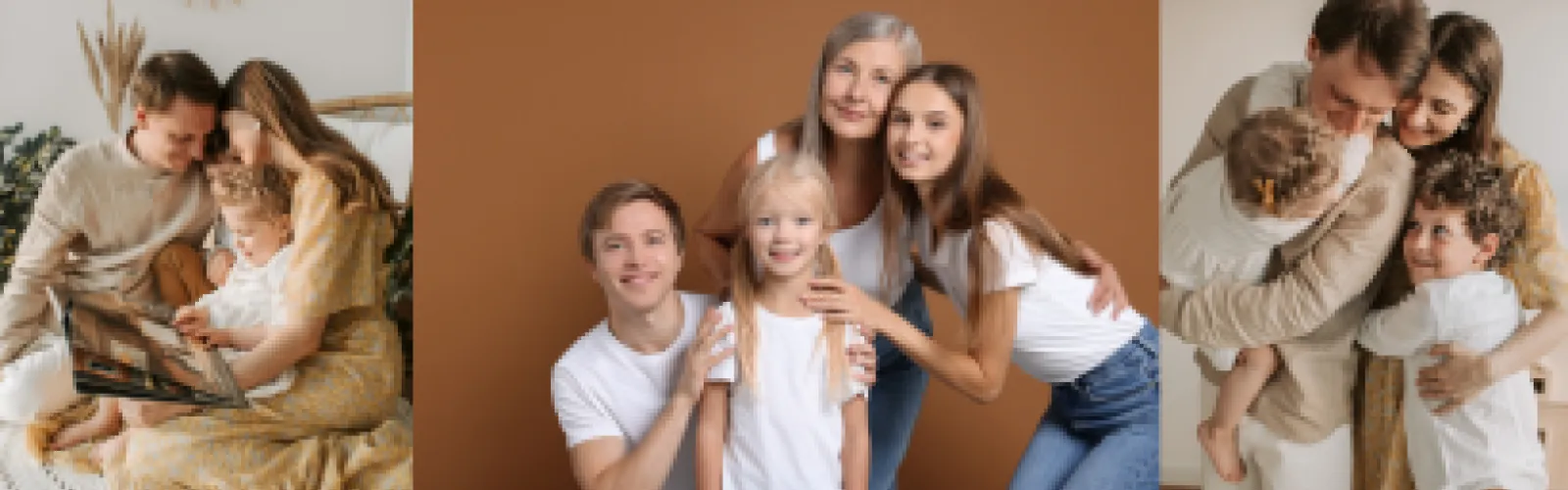 Three different families posing for family photos.